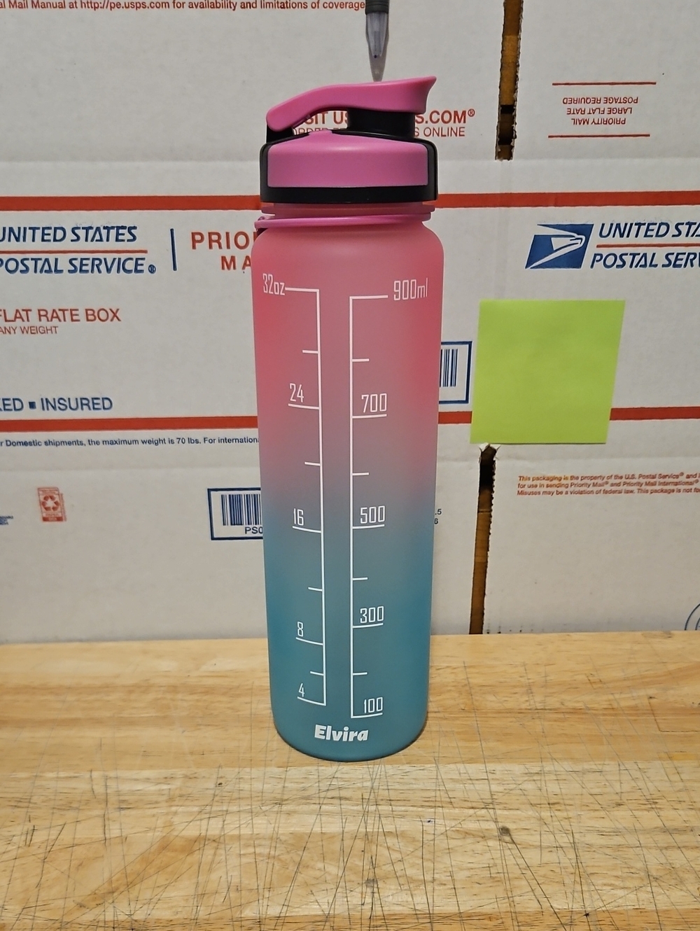 Elvira Pink and Blue Ombre Hydration Bottle with Flip Straw Lid